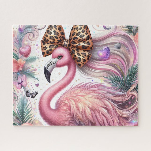 Puzzle Lindo Flamingo de Lazo de Leopardo (Horizontal)
