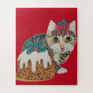 Puzzle lindo gaitero grisáceo lamiendo pata para navidade