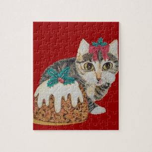 Puzzle lindo gatito grisáceo lamiendo navidades de pata