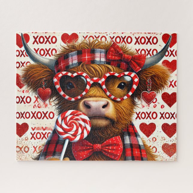 Puzzle Lindo Highland Cow del Día de San Valentín (Horizontal)