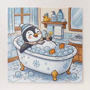 Puzzle Lindo pingüino de dibujos animados feliz tomando u