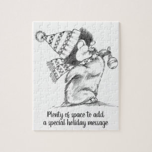 Puzzle Lindo pingüino navideño retro con sombrero y bufan