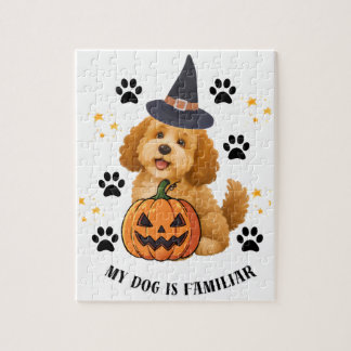 Puzzle Lindo Poodle Bruja de Halloween con Calabaza