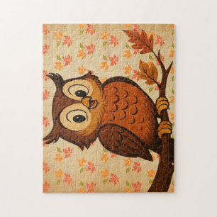 Puzzle Lindo, vintage y caprichoso búho de otoño