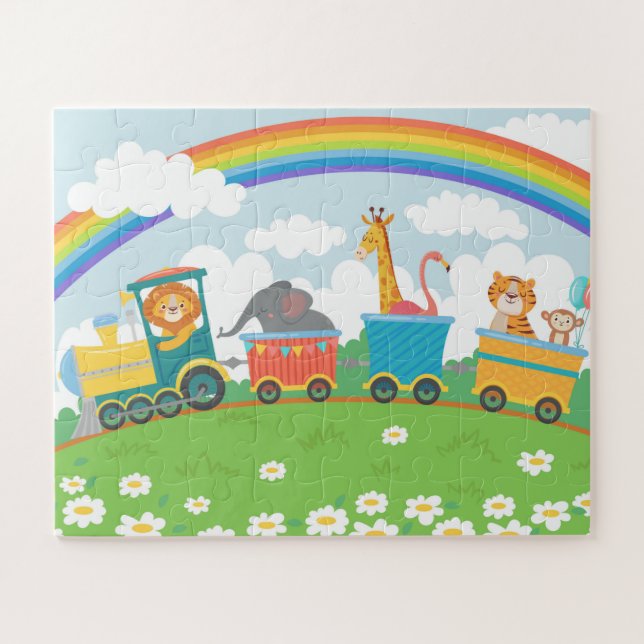 Puzzle Lindo y colorido tren animal Rainbow Niños moderno (Horizontal)