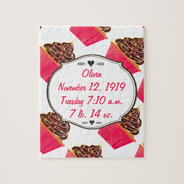 Puzzle Lindos Sprinkles Personalizados de Cupcake Rosa (Vertical)