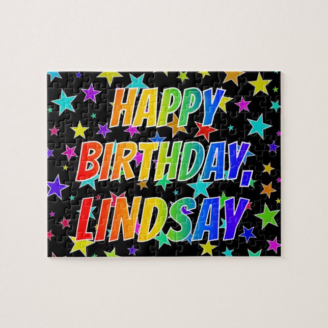 Puzzle "LINDSAY" Nombre, Divertido "FELIZ CUMPLEAÑOS" (Horizontal)