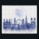 Puzzle Línea aérea de Londres - Azul acuático<br><div class="desc">Colorante acuático Skyline de Londres Splash Blue por Fab Funky. Presenta famosos monumentos de Londres en un estilo acuático.</div>