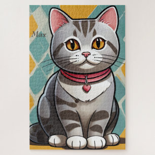 Puzzle Línea de arte abstracta de gato de Shorthair estad