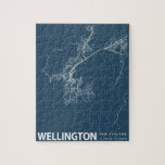 Puzzle Línea de arte de mapas de la ciudad Minimalista de<br><div class="desc">Wellington,  Nueva Zelanda Mapa Minimalista de la ciudad arte en el rompecabezas azul</div>