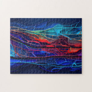 Puzzle Líneas complejas conectadas en rojo y azul