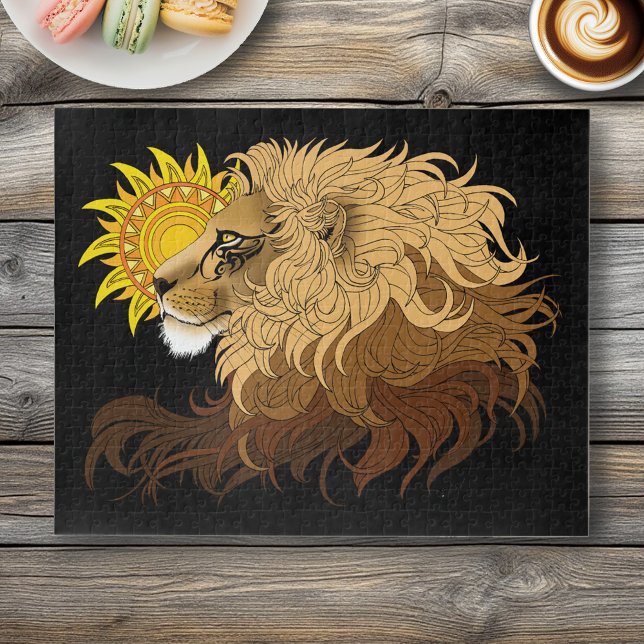 Puzzle Lion Black Yellow Mandala Sun (Subido por el creador)