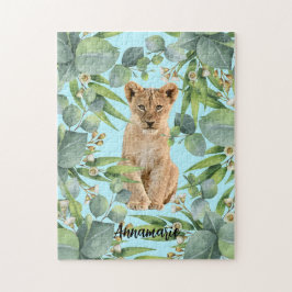 Puzzle Lion Cub Cub Cute Selva Verde Verde azulada