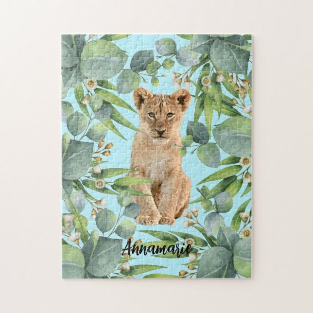 Puzzle Lion Cub Cub Cute Selva Verde Verde azulada (Vertical)