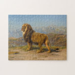 Puzzle Lion in a Mountainous Landscape | Rosa Bonheur<br><div class="desc">Lion in a Mountainous Landscape (1880) | Rosa Bonheur’s Lion in a Mountainous Landscape is a powerful and evocative painting featuring a solitary lion surveying its surroundings against a dramatic mountain backdrop. The lion’s majestic stance and lifelike detail convey its strength and nobility, while the rugged terrain adds depth and...</div>