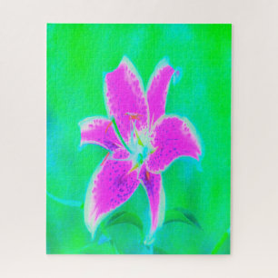 Puzzle Lirio Stargazer Rosa Caliente sobre Turquesa y Ver