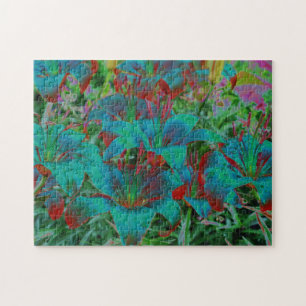 Puzzle Lirios Azules Abstractos Arte de Flores de Gotitas