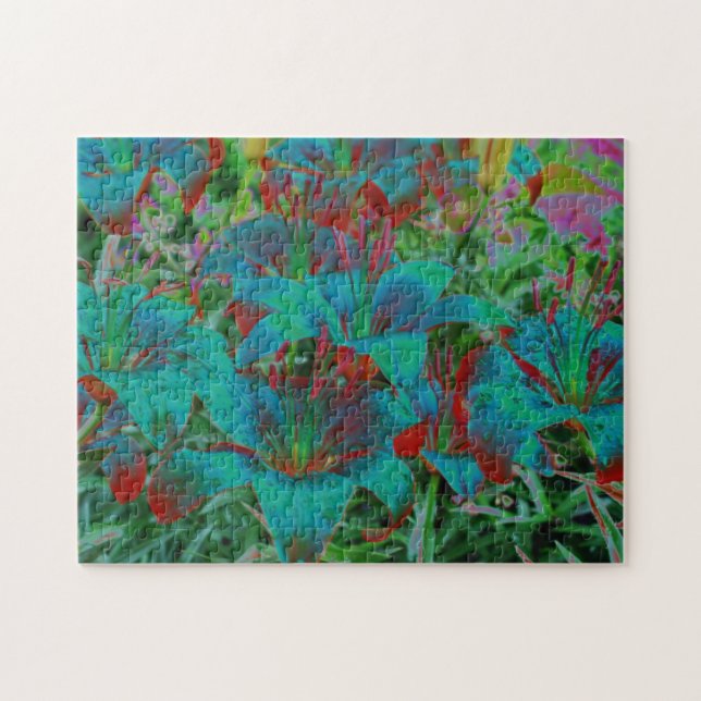 Puzzle Lirios Azules Abstractos Arte de Flores de Gotitas (Horizontal)
