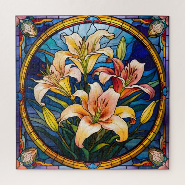 Puzzle Lirios de Vidrio Pintado (Vertical)