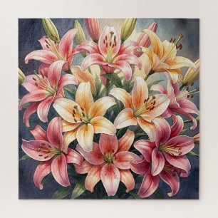 Puzzle Lirios Vibrantes de Color Rosa Naranja Blanco Acua
