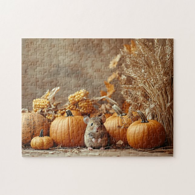 Puzzle Little Mouse Vintage Style Autumn (Horizontal)