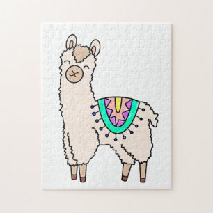 Puzzle llama alpaca de dibujos animados sonriendo feliz d