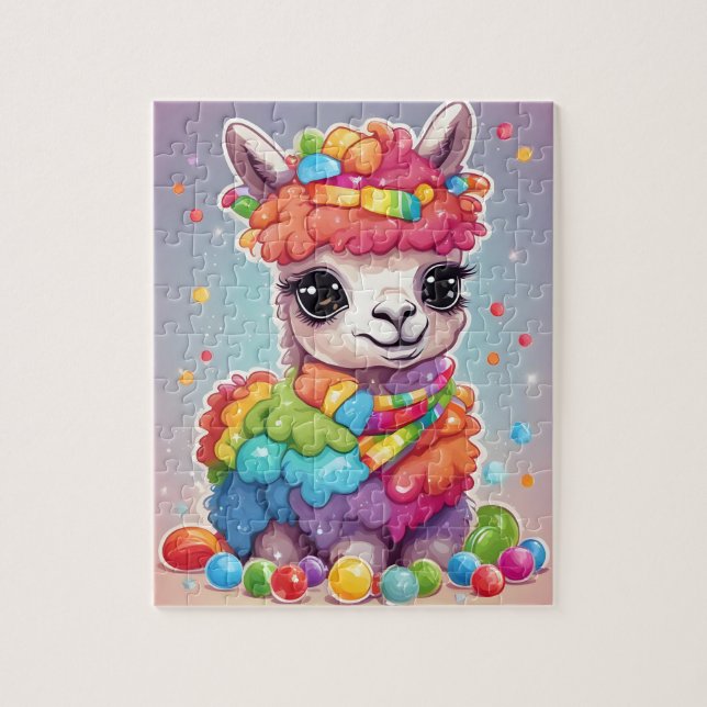 Puzzle Llama colorida con caramelos y dulces (Vertical)