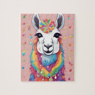Puzzle Llama colorida con caramelos y dulces