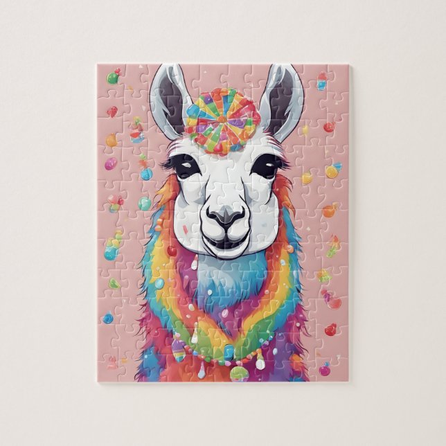 Puzzle Llama colorida con caramelos y dulces (Vertical)
