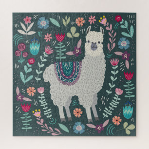 Puzzle Llama floral: Doodles pintados a mano