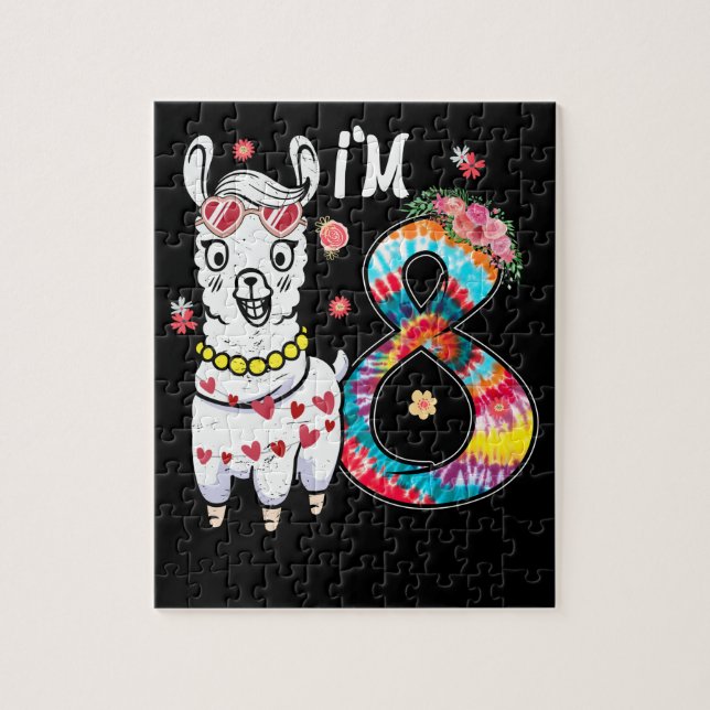 Puzzle Llama Tengo 8 años 8º cumpleaños Tie Dye Farm (Vertical)