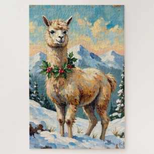 Puzzle Llama Vintage en Pradera Navideña Nevada