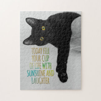 Puzzle Llene su taza de cita de motivación del gato negro
