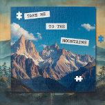 Puzzle Llévame a las montañas<br><div class="desc">Vista bonito de una cordillera con hermosos cielos azules con cita inspiradora.</div>