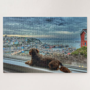 Puzzle Lluvia en Brixham: Vista acogedora del puerto y am