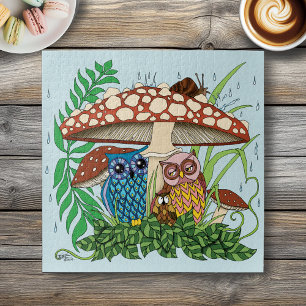 Puzzle Lluvia en hongos de la familia Cute Owl