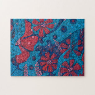 Puzzle Lluvia veraniega Flores Flores Azul Rosa Floral Ar