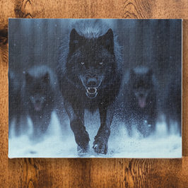 Puzzle Lobo alfa negro corriendo en la nieve