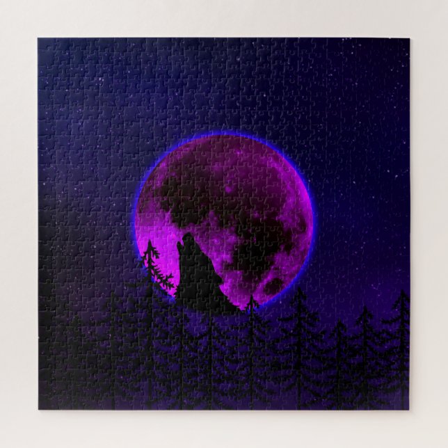 PUZZLE LOBO AULLANDO LUNA MAGENTA   (Vertical)