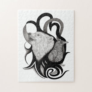 Puzzle Lobo blanco con arte tribal de Raven
