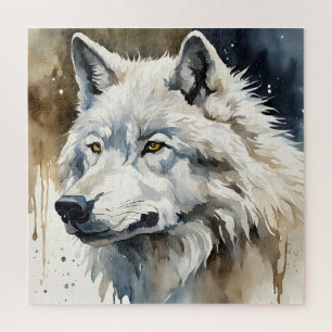 Puzzle Lobo blanco en acuarela