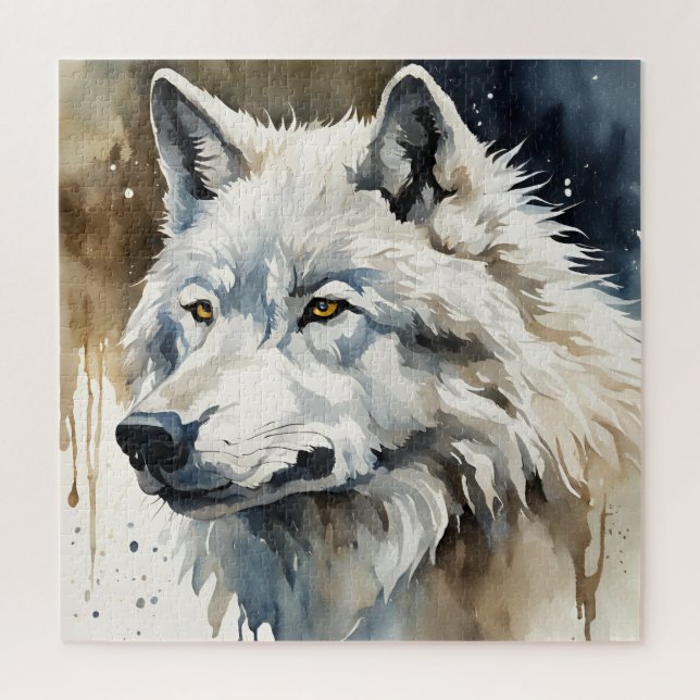 Puzzle Lobo blanco en acuarela (Vertical)