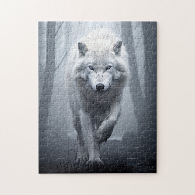 Puzzle Lobo blanco en bosque de niebla (Vertical)