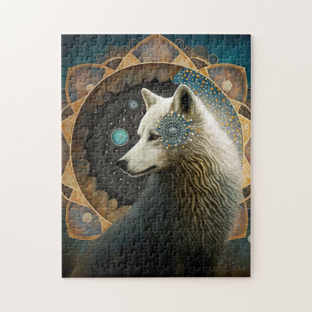 Puzzle Lobo blanco Mandala (Vertical)