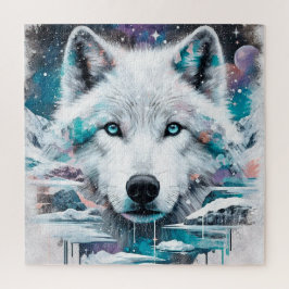 Puzzle Lobo Blanco Místico en Galaxia Congelada