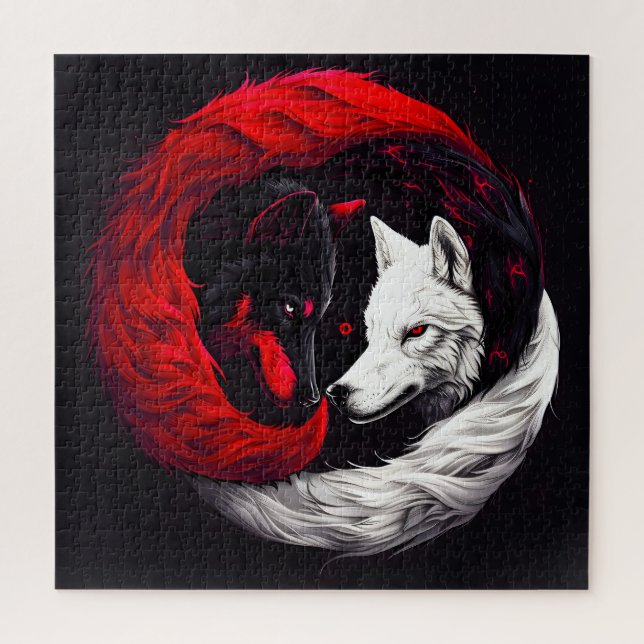Puzzle Lobo blanco rojo de la luna (Vertical)