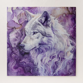 Puzzle Lobo Blanco sobre Abstracto Púrpura