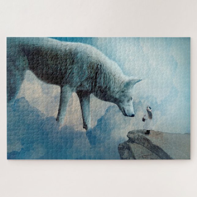 Puzzle Lobo blanco y Chica (Horizontal)