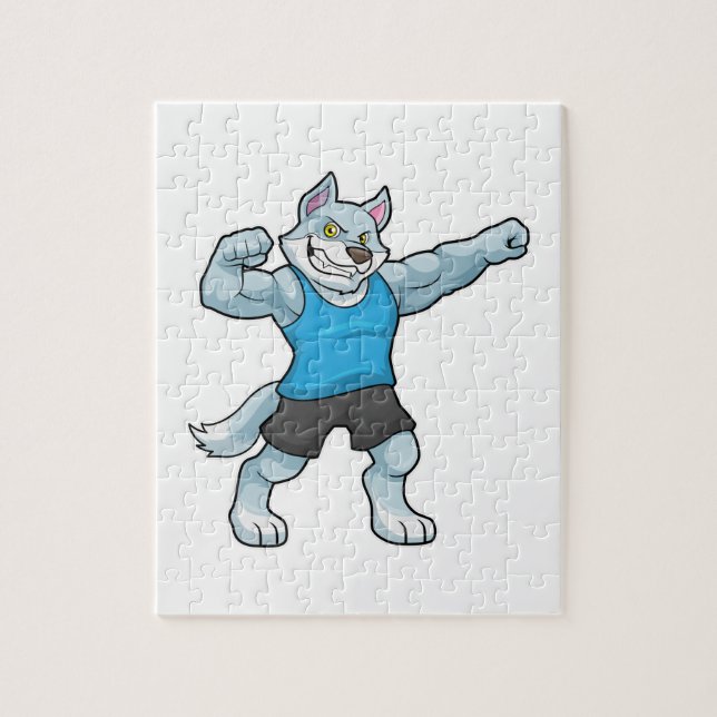 Puzzle Lobo como culturista con grandes brazos superiores (Vertical)