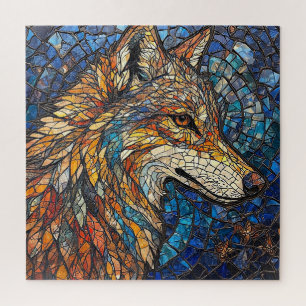 Puzzle Lobo con piezas de vidrio coloridas y vibrantes